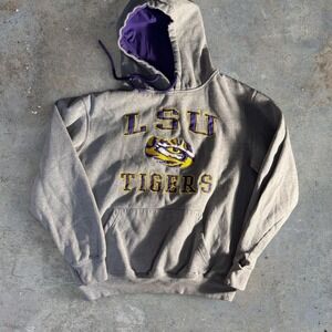 Colosseum LSU Tigers Gray Pullover Hoodie Embroidered NCAA Size M